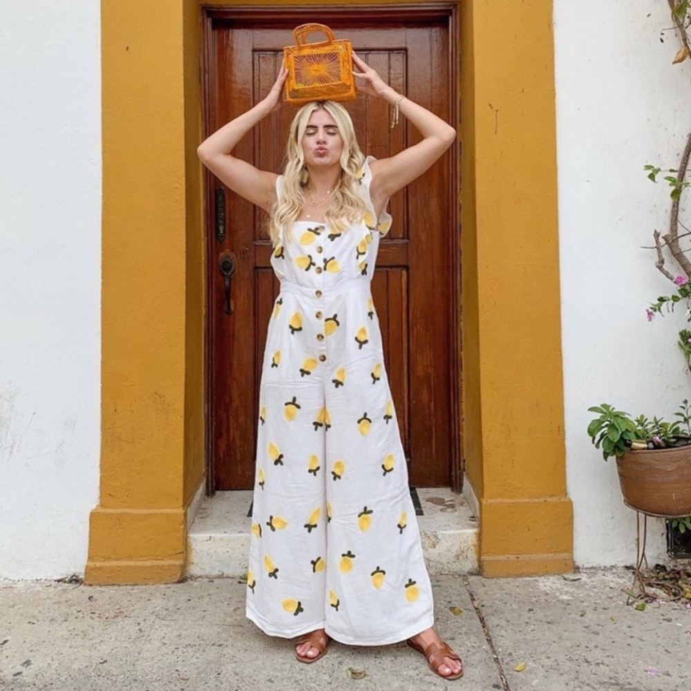 Anthropologie Red Carter Allison Lemon Embroidered Linen Jumpsuit - Picture 10 of 16